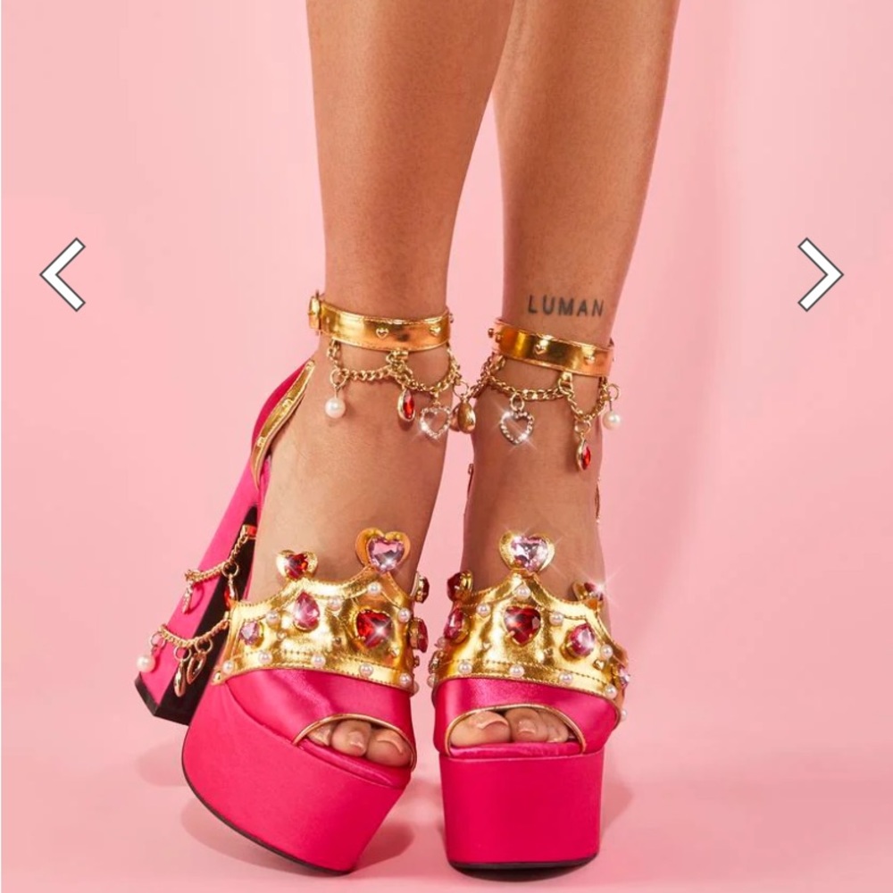 Hot pink jewel / crown heels